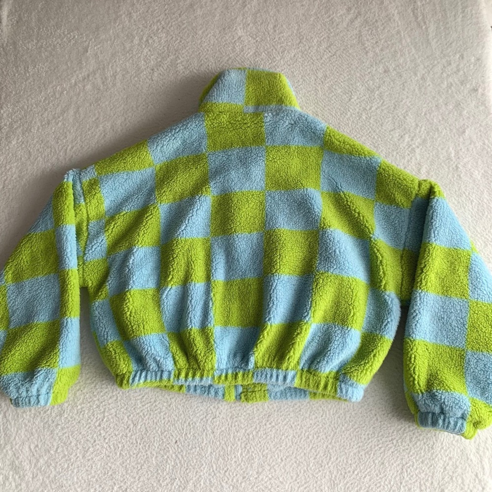 Urban Outfitters Full Zip Fleece Jacket Womens M Sherpa Cropped Blue Green Cozy - Picture 2 of 9